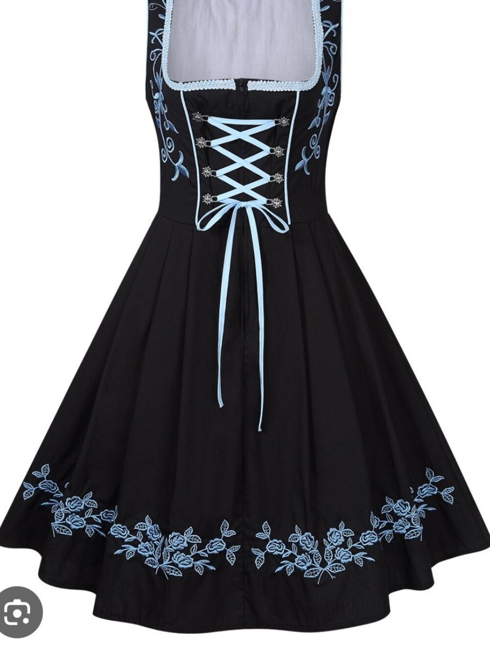 Oktoberfest Bavaria Dirndl Corsetted Sleeveless Dress Black & Blue Cotton Large